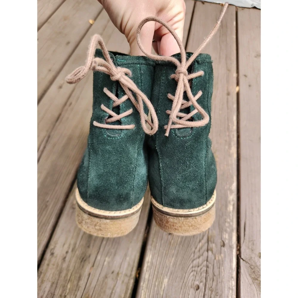 Bos & Co Ankle Boots Forest Green Suede Lace Up Back Zip EU 39